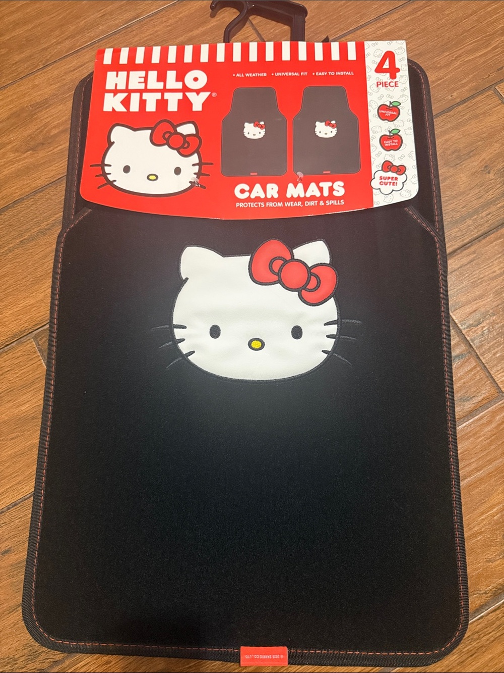 Hello Kitty Black Car Floor Mats with White Face and Red Bow